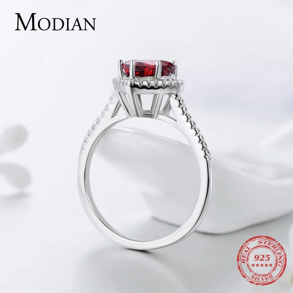 Modian 100% Real 925 Sterling Silver Red Heart Ring 5A CZ Zirconia Wedding Jewelry brand Engagement Hearts Rings for Women Gift