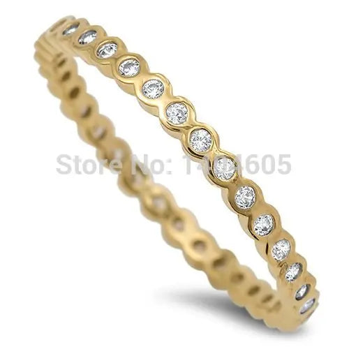 100% 925 silver stamp 925 2015 high quality bezel setting brilliant cz eternity ring Full cz paved band yellow gold & white gold