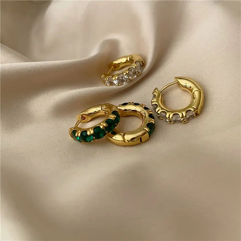 VENTFILLE 925 Sterling Silver Green Zircon Hoop Earrings For Women Retro Trendy Temperament Earrings Party Jewelry 2022 New