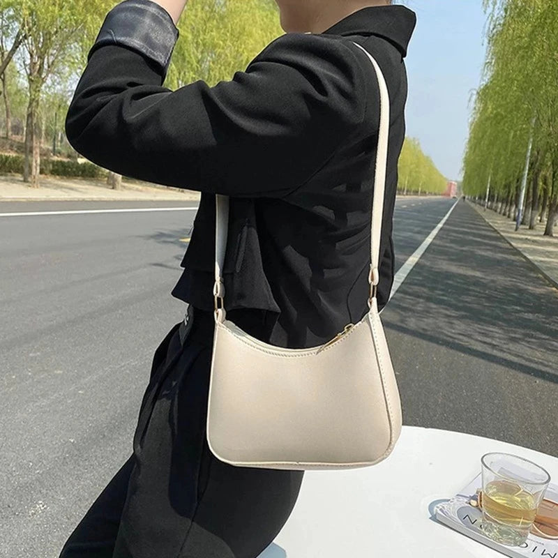 2022 New Women's Fashion Handbags Retro Solid Color PU Leather Shoulder Underarm Bag Casual Women Hobos Handbags