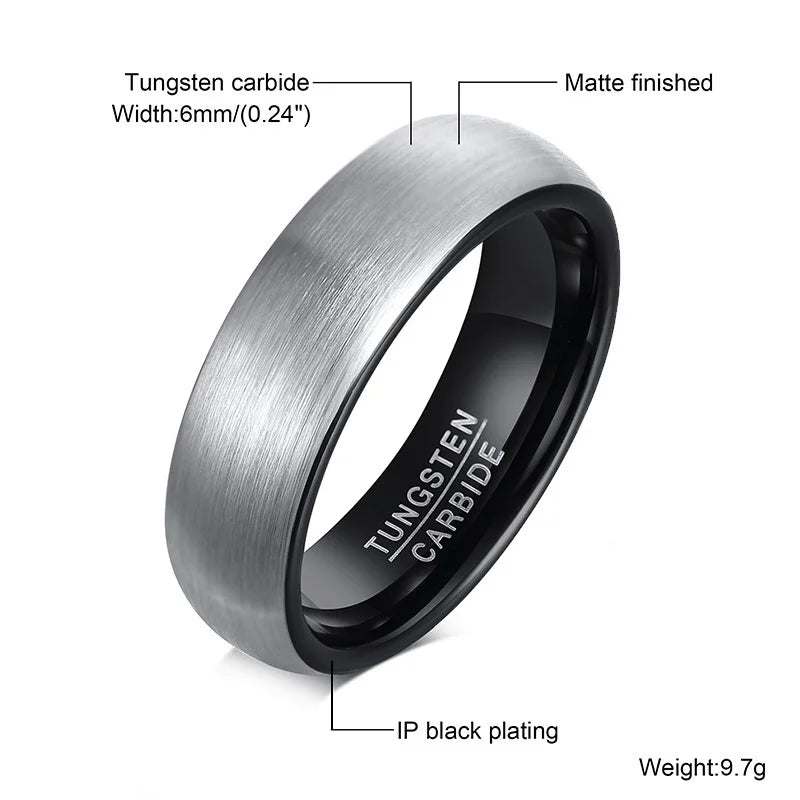 Vnox Basic 6mm Men Wedding Tungsten Carbide Ring, Matte Finished Minimalist Finger Bands Jewelry,Comfort Fit US Size