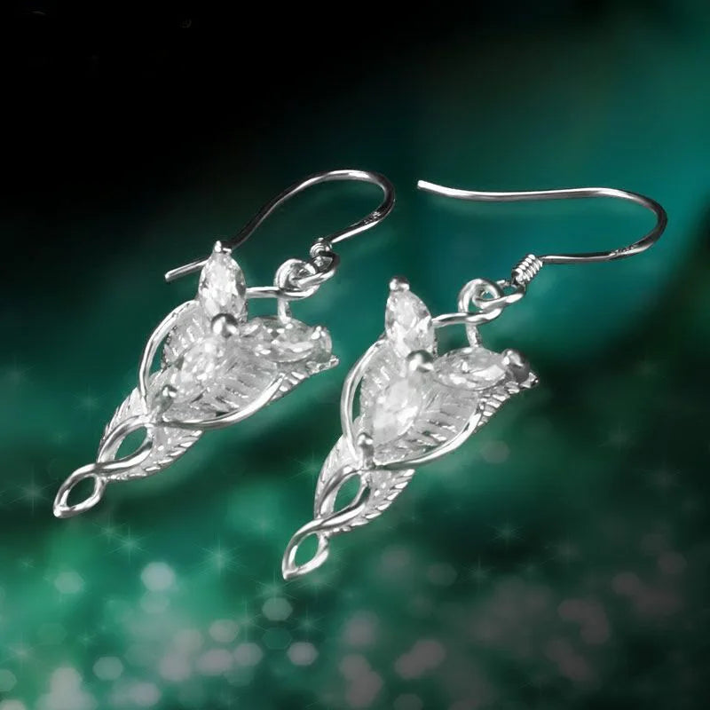 925 Sterling Silver Arwen Evenstar Drop Earrings Women Elfstone Elessar Aragorn Galadriel Elves Princess Crystal Movie Jewelry