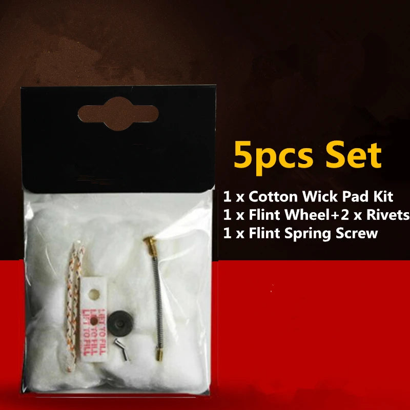 5 In 1 Wicks & Cotton Felt & Steel Wheel Rivet & Spring & Base Plate Set For Zippo Kerosene Petrol Lighter Repair Replace Gadget