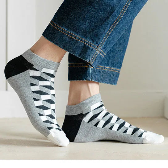 2024 Socks Men's Latest Design Boat Socks Short Summer Socks Quality Business Geometric Lattice Colorful Mens Cotton Socks