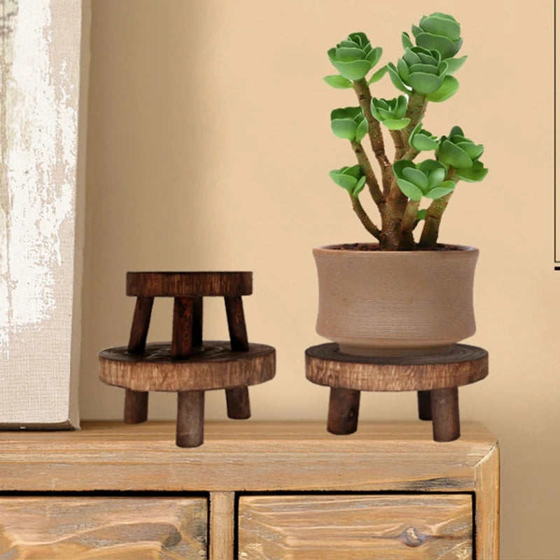 Solid Wood Round Bench Flower Pot Holder Plant and Succulent Flower Pot Base Display Stand Stool Home Garden Patio Decor