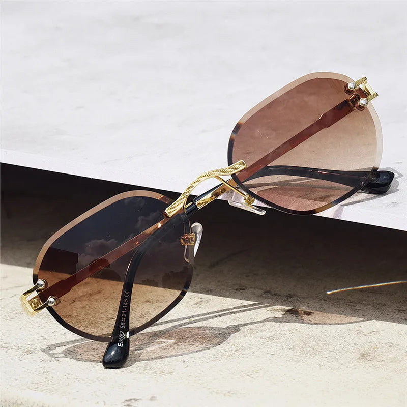 Blue Sunglasses Frameless Rimless Men 2021 High Quality Square Metal Sun Glasses Women Mirror Sea Summer Style