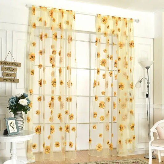 200cmx95 cm Sunflowers Printed Sheer Window Panel Curtain For Kitchen Living Room Bedroom Voile Screening Panel 2021