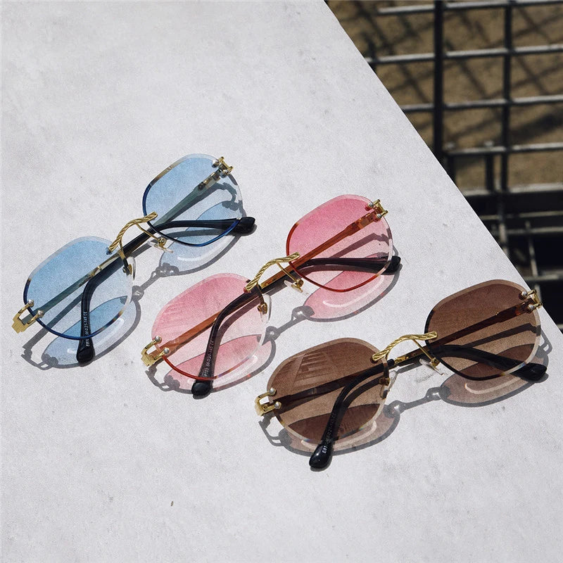 Blue Sunglasses Frameless Rimless Men 2021 High Quality Square Metal Sun Glasses Women Mirror Sea Summer Style