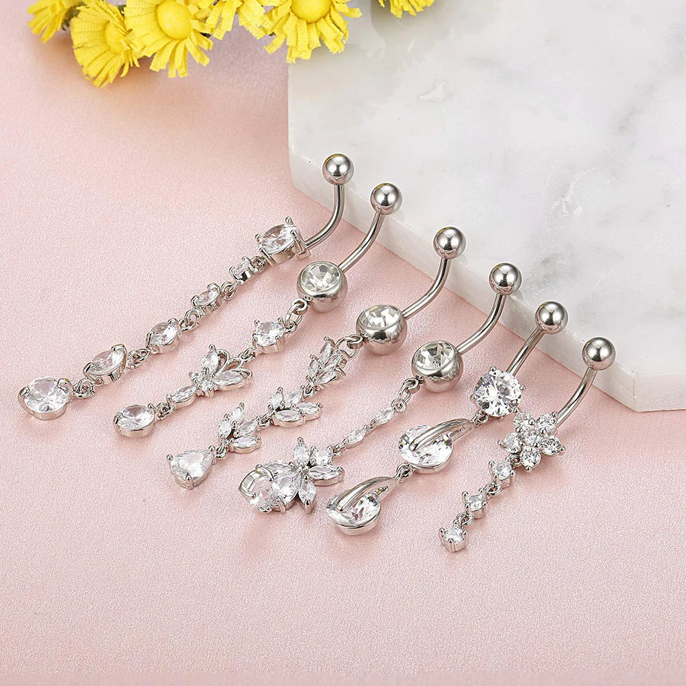 1PC New CZ Belly Button Rings Long Dangled Bar Belly Piercing Ring Shinny Crystal Piercing Belly Charming Oreja Body Jewelry