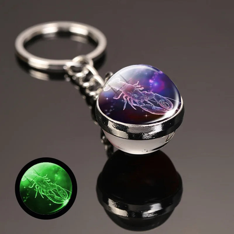 new key chain accessories cute Fantasy Luminous 12 Constellation key ring Car Pendant Time Stone Glass Ball Keychain Accessories