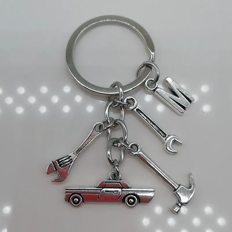 Mechanical Keychain Dad Father Initial Keychain Father's Day Gift Letter A-Z Truck Keychain Truck Key Ring Car Truck Lover Gift