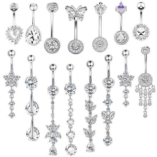 1PC New CZ Belly Button Rings Long Dangled Bar Belly Piercing Ring Shinny Crystal Piercing Belly Charming Oreja Body Jewelry