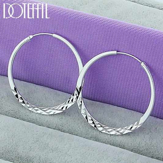 DOTEFFIL 925 Sterling Silver 40/45/50mm Round Circle Hoop Earrings For Women Wedding Engagement Party Jewelry