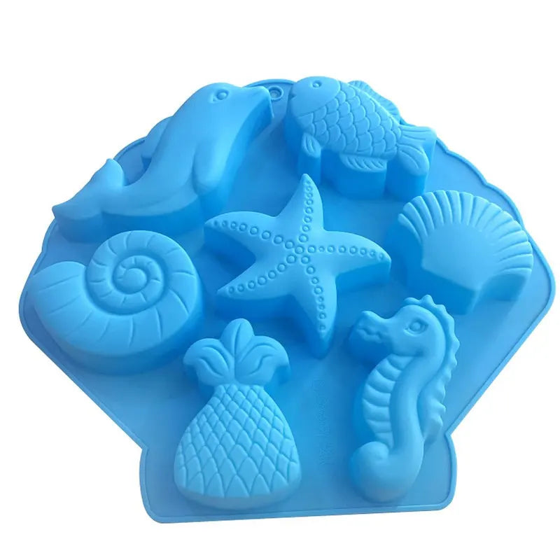 Ocean Animal Dolphin/Conch/Starfish/Sea Shell/Seahorse/Mermaid Tail Soap Mold for Bath Bomb Jelly Mousse Candy Chocolate Mold