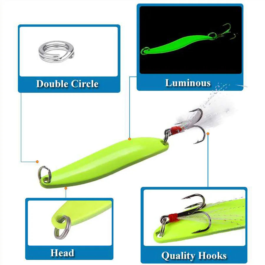 1pcs Crankbait Winter Luminous Fishing Lure Bass Metal Tackle  Sequins Spinner Spoon Hard Bait Artificial Wobbler For Pike Fish