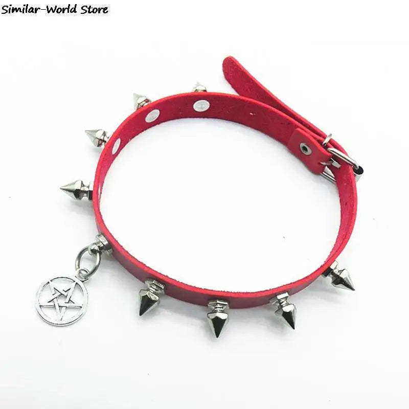 2021 Gothic O-Round Spike Choker Collar Women Harness Choker Necklace For Women Punk Leather Chocker Necklaces Gothic Jewelry