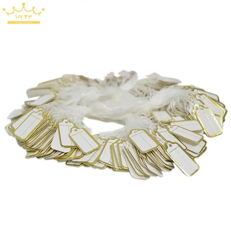 100pcs/50pcs Jewelry Strung Pricing Price Tags with String Gold Merchandise Cloth Label Price Label