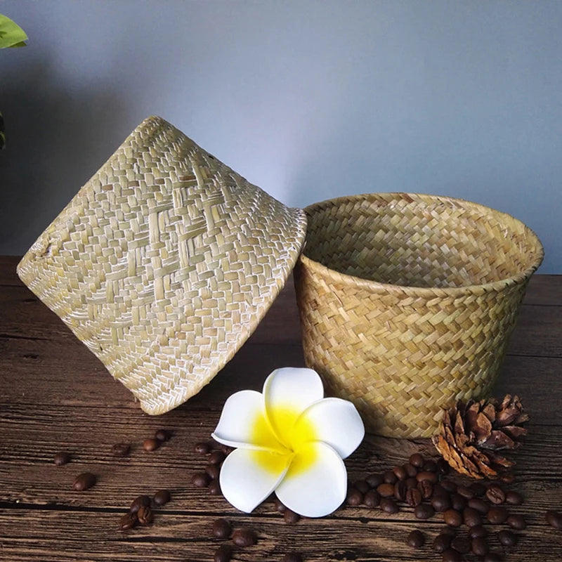 Laundry Straw Patchwork Wicker Rattan Seagrass Belly Garden Flower Pot Planter Basket 2019 Handmade Bamboo Storage Baskets