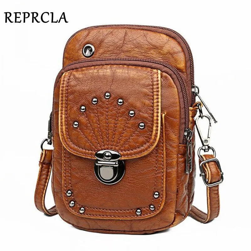 Vintage Soft Leather Crossbody Bags Rivet PU Women Messenger Shoulder Bag Small Female Handbags Phone Purses Black and Brown