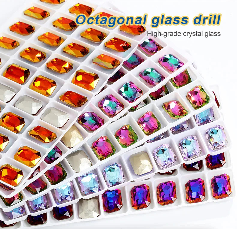 Pointback Strass Glitter Crystal K9 Glass Rhinestone DIY Craft Beads Glue on Clothes Octagon Rhinestone Applique