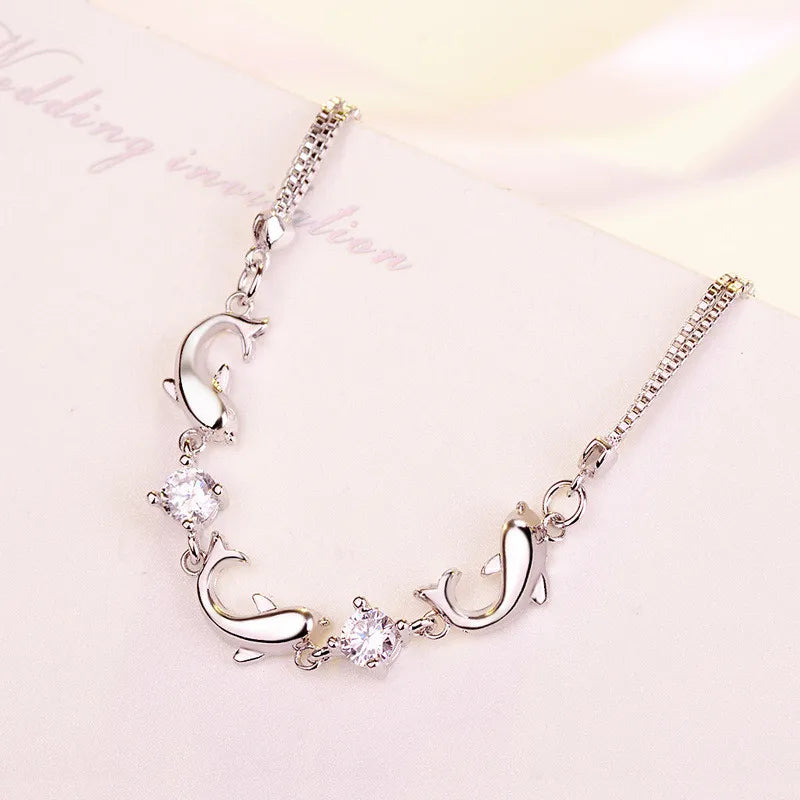 Fashion 925 Sterling Silver Chain Bracelets For Women Party Cute Dolphin Bracelet Bangle luxury Crystal CZ Jewelry Gifts