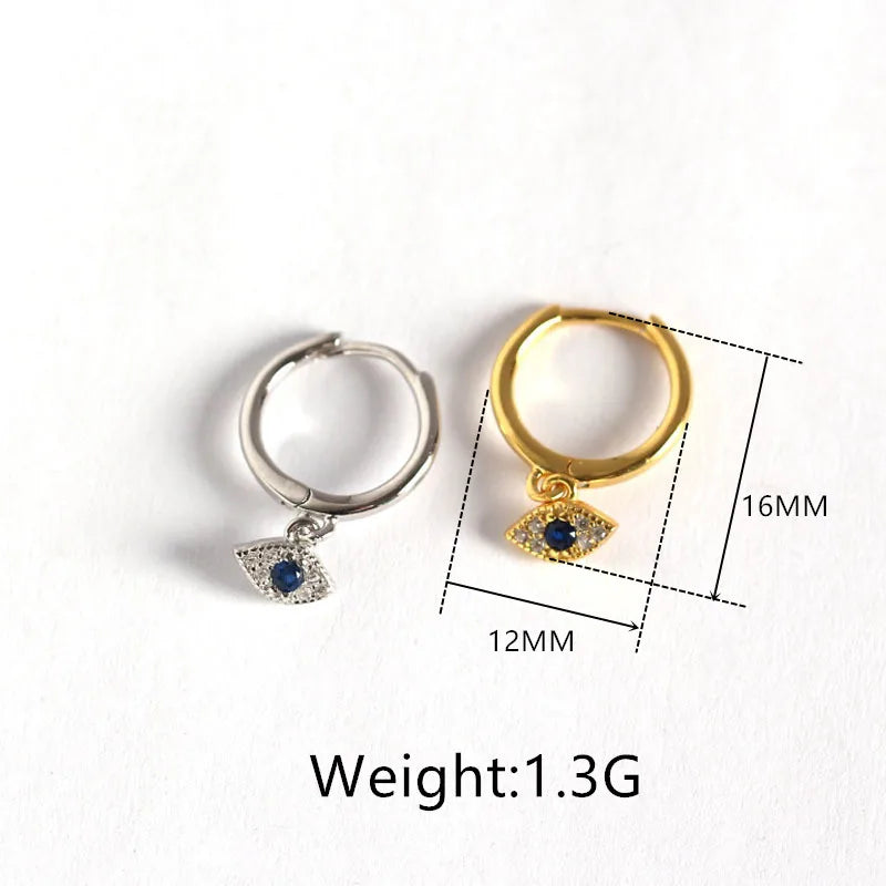 WANTME Genuine 100% 925 Sterling Silver Jewelry Mini Blue Zircon Evil Eyes Earring Pendant Small Stud Earrings for Women Femme