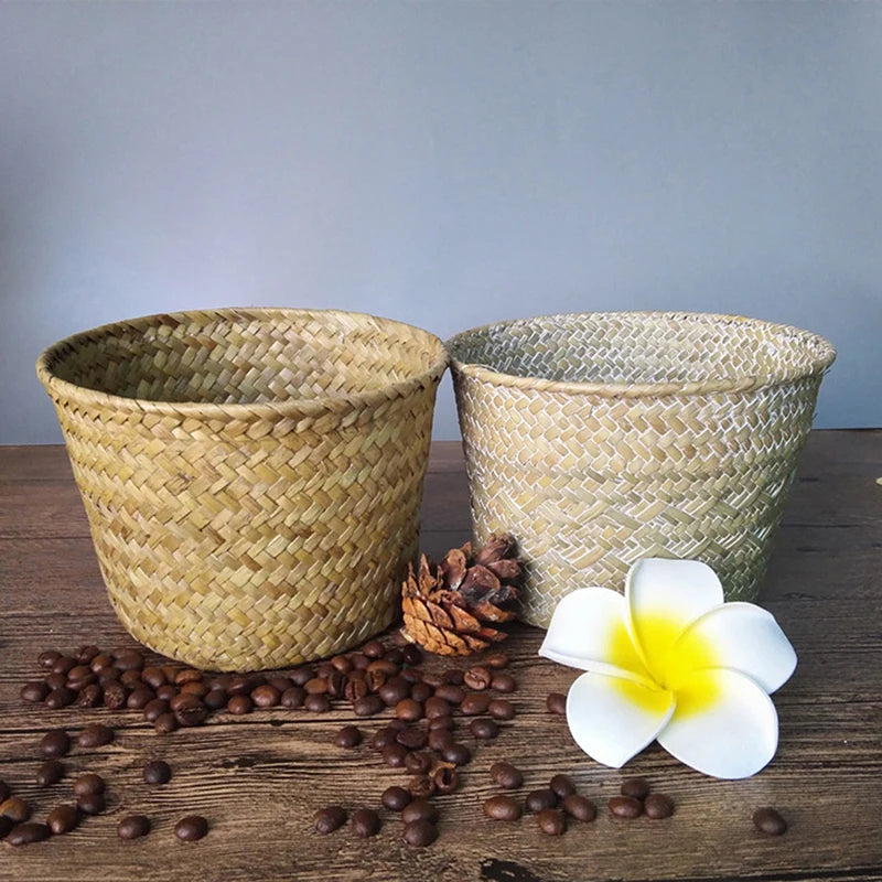 Laundry Straw Patchwork Wicker Rattan Seagrass Belly Garden Flower Pot Planter Basket 2019 Handmade Bamboo Storage Baskets