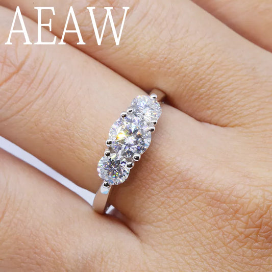 AEAW 2ctw 6.5mm Round Cut Engagement&Wedding CVD HPHT Lab Grown Diamond Ring Double Halo Ring 14K White Gold NO IGI