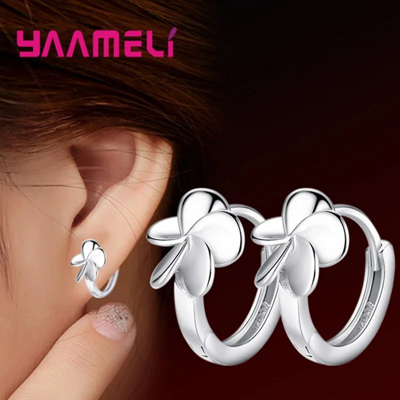 Simple Flower Charm Hoop Earring 925 Sterling Silver for Woman Girl Nice Hot Sale Design Brincos Pendientes Jewelry