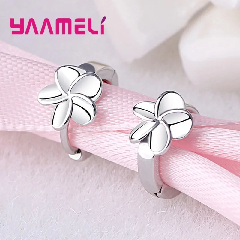 Simple Flower Charm Hoop Earring 925 Sterling Silver for Woman Girl Nice Hot Sale Design Brincos Pendientes Jewelry