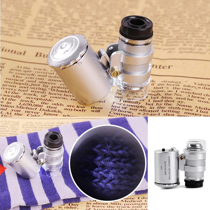 PINTUDY 60X Magnifying Loupe Jewelry Jewelers Pocket Magnifier Loop Eye Coins Led Light Optical Instruments Microscopes 2023 New