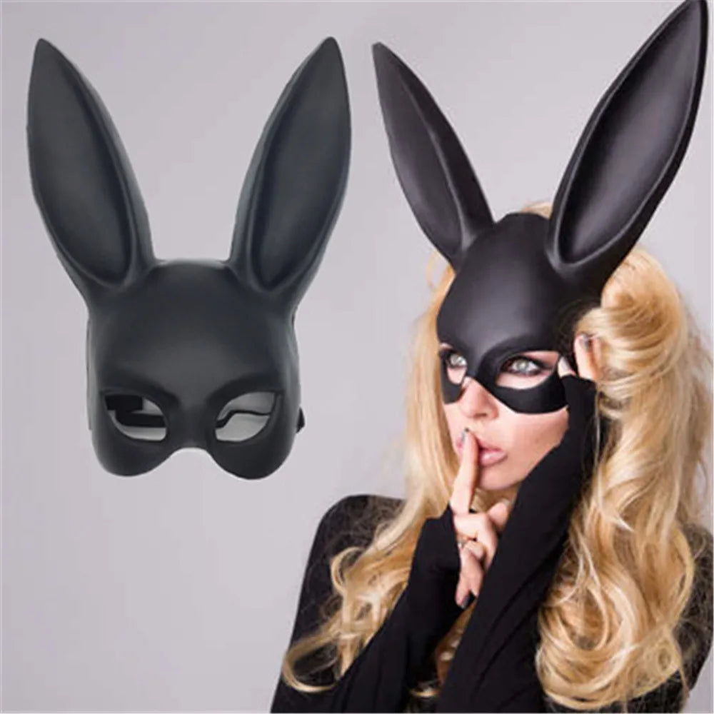 Solid Color Halloween Rabbit Ears Half Mask Bright Matte Bunny Cosplay Party Masquerade Festival Anime Bar Nightclub Accessories