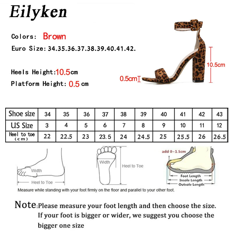 Eilyken Sexy Leopard Grain Gladiator Women Sandals 2024 Summer New Fashion Ankle Strap Buckle High Heels Night Club Party Shoes