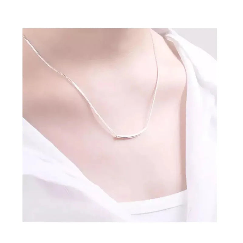 Simple Fashion 925 Sterling Silver Necklace For Women Stereo Pipe Necklace Box Chain Choker S-N193