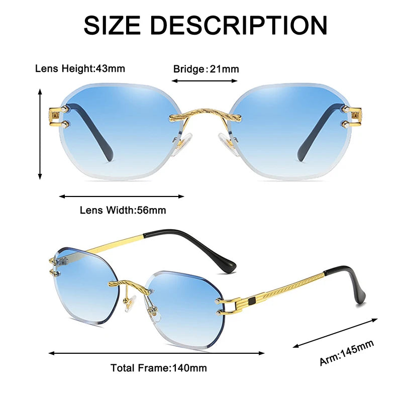 Blue Sunglasses Frameless Rimless Men 2021 High Quality Square Metal Sun Glasses Women Mirror Sea Summer Style