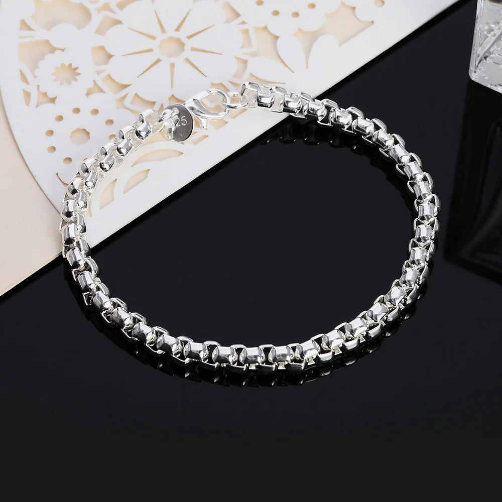 DOTEFFIL 925 Sterling Silver 24K Gold Round Box Chain Bracelet For Women Fashion Charm Wedding Engagement Party Jewelry