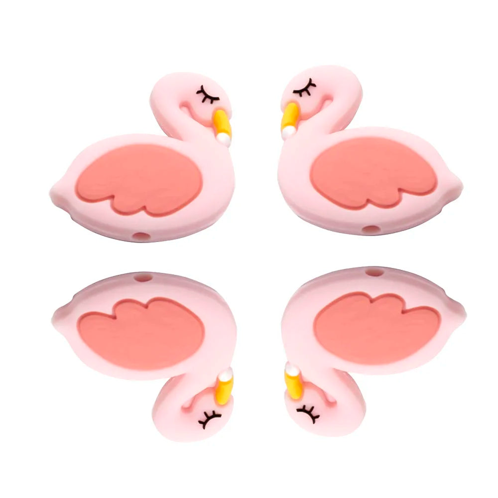 Cute-Idea 10PCs Silicone Mini Flamingo Beads Teething Chewable Pacifier Chain Handmade Accessories DIY Teether Baby Product