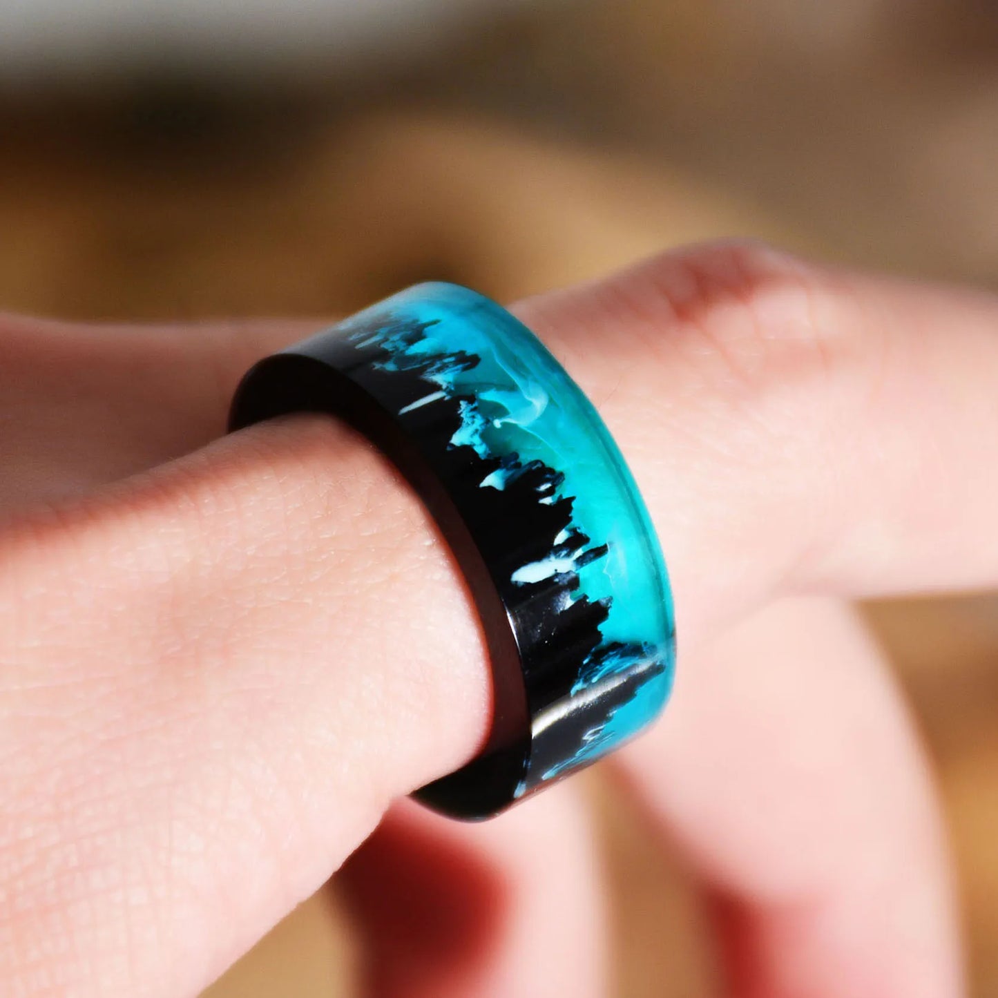 Blue Resin Ring Mountains Wooden Inside Magical World In A Tiny Landscape Ring for Women Men Jewelry Female Finger Punk Jewelry