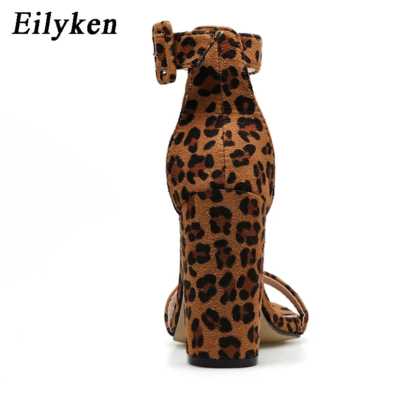 Eilyken Sexy Leopard Grain Gladiator Women Sandals 2024 Summer New Fashion Ankle Strap Buckle High Heels Night Club Party Shoes