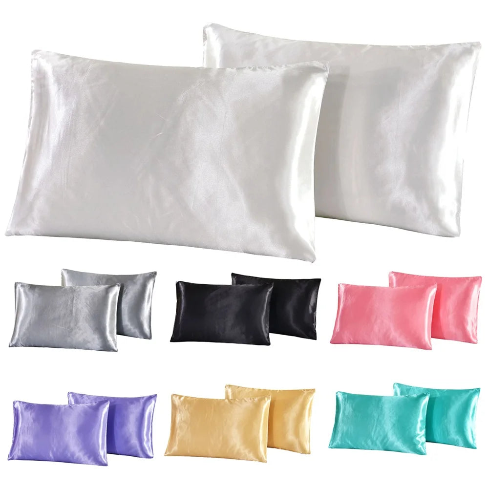 1Pc Queen Satin Silk Pillowcase Pillow Case Cover Home Bedding Smoothy Pillow Rectangle Bedding Pillow