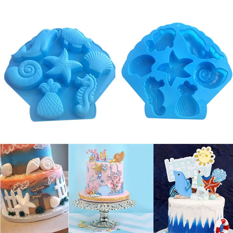 Ocean Animal Dolphin/Conch/Starfish/Sea Shell/Seahorse/Mermaid Tail Soap Mold for Bath Bomb Jelly Mousse Candy Chocolate Mold