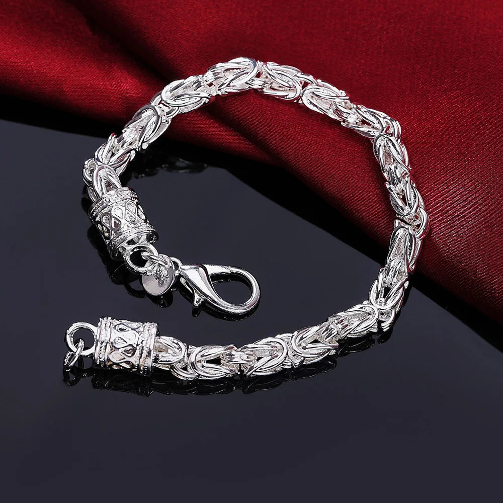 Fashion classic 925 sterling Silver 6MM geometry chain necklace bracelet for man Party wedding Jewelry set fine Christmas gifts