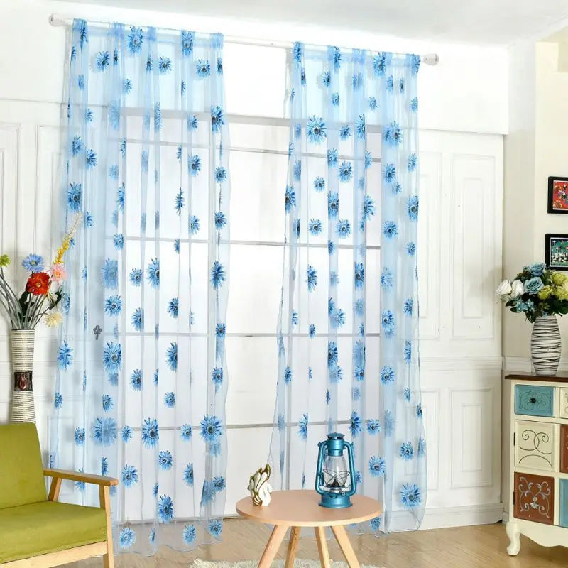 200cmx95 cm Sunflowers Printed Sheer Window Panel Curtain For Kitchen Living Room Bedroom Voile Screening Panel 2021