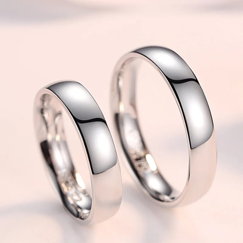 Trendy Ring Pure 100% 925 Sterling Silver Couple Ring Simple Smooth Wedding Band Jewelry Anniversary Gift for Lovers Women Men