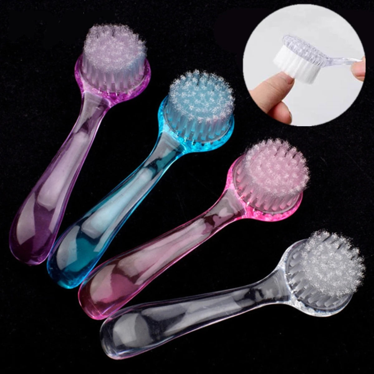 3Pcs Plastic Nail Brush Soft Remove Dust Make Up Washing Brushes  Nail Art Dust Round Head Powder Clean Brush with Cap Pedicure