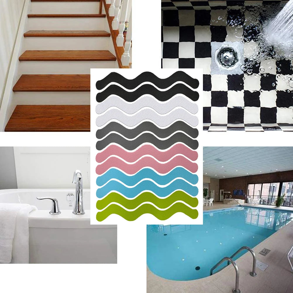 12/24Pcs S Shaped Anti Slip Strips Waterproof Safety Strips Shower Stickers Self-Adhesive Non Slip Tape For Bathtub Stairs Floor