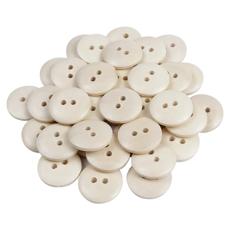 15mm 100Pcs Natural Color Round Shape Wooden Buttons 2 Holes Sewing Button With Dotted Line Scrapbooking DIY Apparel Accessories