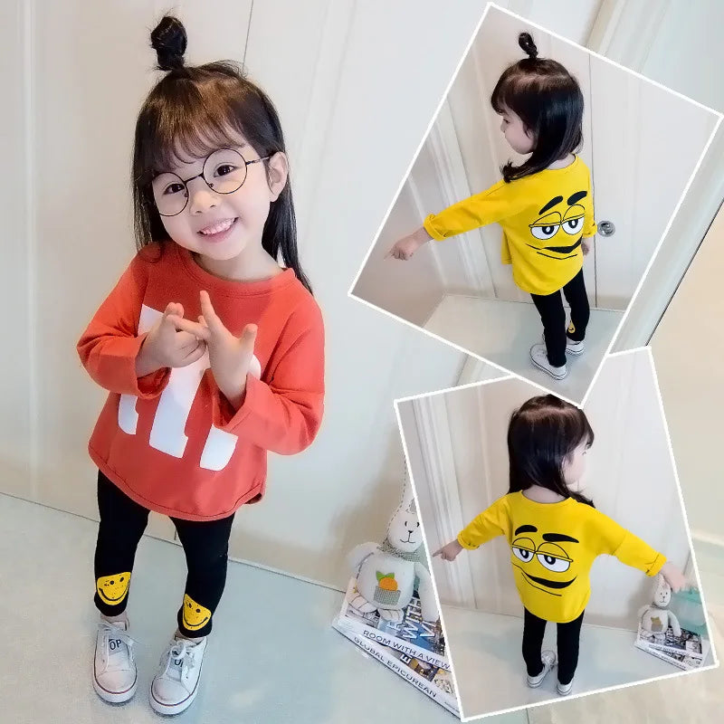 Cotton Baby Girl T-shirt Long Sleeved Spring Autumn Cartoon Letters M Kids Tops Boys Clothes Toddlers Tees