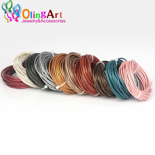 OlingArt 1.5mm 5M/Lot Round Pearl Color Genuine Leather Cord Pearls Cords/Wire Earrings Bracelet Choker Necklace Jewelry Making