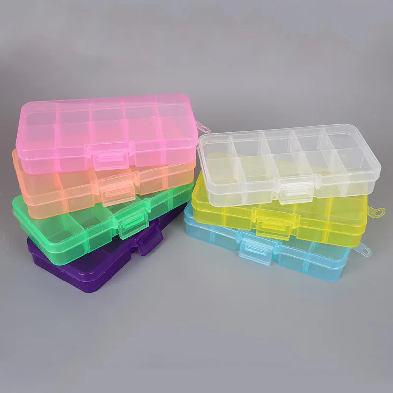 10 Grids 7 Color Choose Adjustable Jewelry Beads Pills Nail Art Tips Storage Box Case Hard Transparent Plastic Jewelry Tool Box